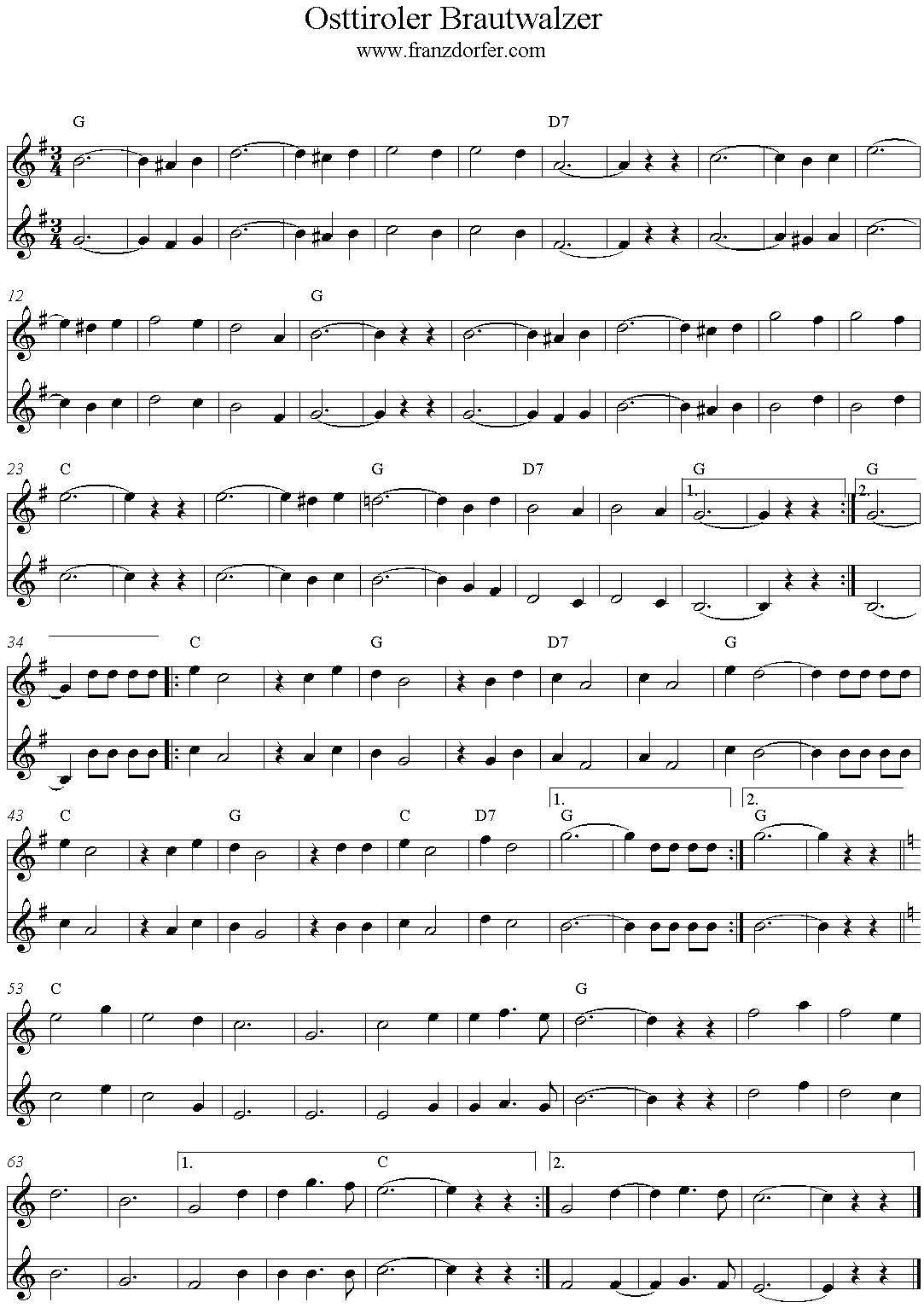 Noten Osttiroler Brautwalzer